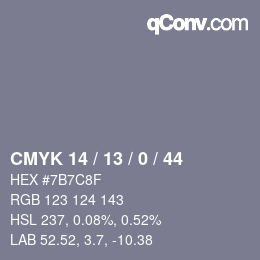 カラーコード: CMYK 14 / 13 / 0 / 44 | qconv.com