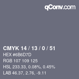 Color code: CMYK 14 / 13 / 0 / 51 | qconv.com
