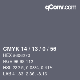 カラーコード: CMYK 14 / 13 / 0 / 56 | qconv.com