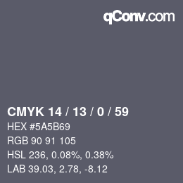 カラーコード: CMYK 14 / 13 / 0 / 59 | qconv.com