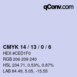 カラーコード: CMYK 14 / 13 / 0 / 6 | qconv.com