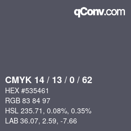 颜色代码: CMYK 14 / 13 / 0 / 62 | qconv.com