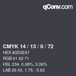 颜色代码: CMYK 14 / 13 / 0 / 72 | qconv.com