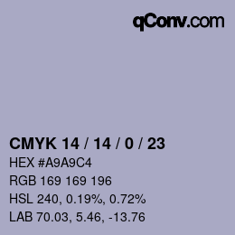 カラーコード: CMYK 14 / 14 / 0 / 23 | qconv.com