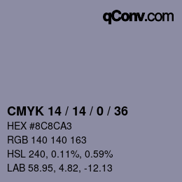 Color code: CMYK 14 / 14 / 0 / 36 | qconv.com