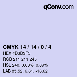 颜色代码: CMYK 14 / 14 / 0 / 4 | qconv.com