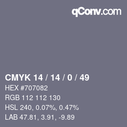 Color code: CMYK 14 / 14 / 0 / 49 | qconv.com
