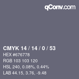 Color code: CMYK 14 / 14 / 0 / 53 | qconv.com