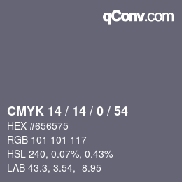 Color code: CMYK 14 / 14 / 0 / 54 | qconv.com