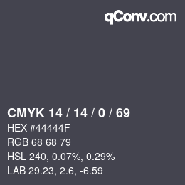 Color code: CMYK 14 / 14 / 0 / 69 | qconv.com