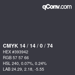 Color code: CMYK 14 / 14 / 0 / 74 | qconv.com