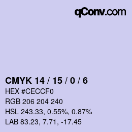 カラーコード: CMYK 14 / 15 / 0 / 6 | qconv.com