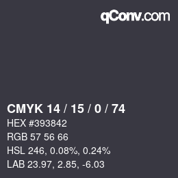 カラーコード: CMYK 14 / 15 / 0 / 74 | qconv.com