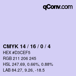 Farbcode: CMYK 14 / 16 / 0 / 4 | qconv.com