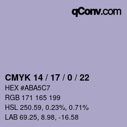 颜色代码: CMYK 14 / 17 / 0 / 22 | qconv.com