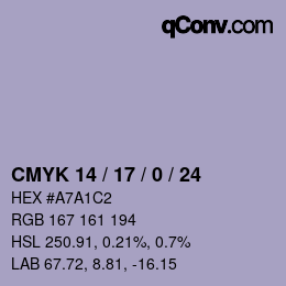 カラーコード: CMYK 14 / 17 / 0 / 24 | qconv.com