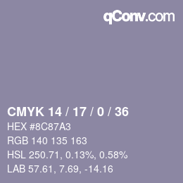 カラーコード: CMYK 14 / 17 / 0 / 36 | qconv.com