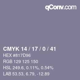 Color code: CMYK 14 / 17 / 0 / 41 | qconv.com