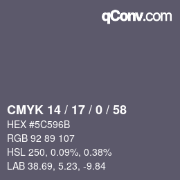 カラーコード: CMYK 14 / 17 / 0 / 58 | qconv.com