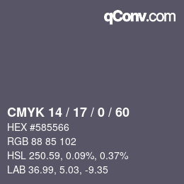 颜色代码: CMYK 14 / 17 / 0 / 60 | qconv.com