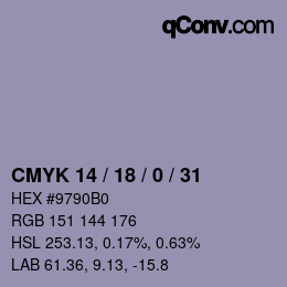 カラーコード: CMYK 14 / 18 / 0 / 31 | qconv.com