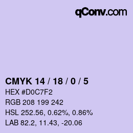 カラーコード: CMYK 14 / 18 / 0 / 5 | qconv.com
