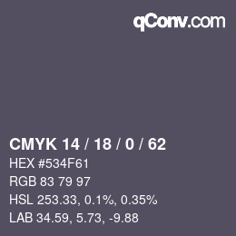 カラーコード: CMYK 14 / 18 / 0 / 62 | qconv.com