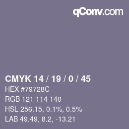 Farbcode: CMYK 14 / 19 / 0 / 45 | qconv.com