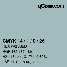 Color code: CMYK 14 / 1 / 0 / 26 | qconv.com