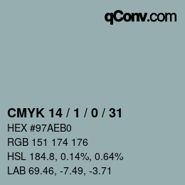颜色代码: CMYK 14 / 1 / 0 / 31 | qconv.com