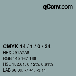 颜色代码: CMYK 14 / 1 / 0 / 34 | qconv.com
