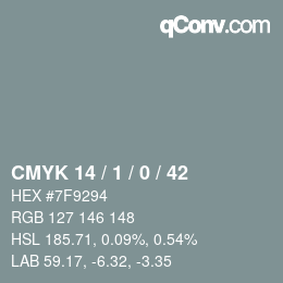 颜色代码: CMYK 14 / 1 / 0 / 42 | qconv.com