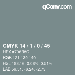 颜色代码: CMYK 14 / 1 / 0 / 45 | qconv.com