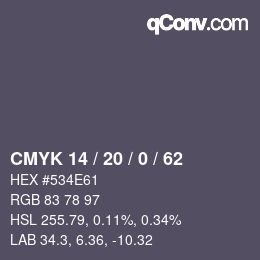 カラーコード: CMYK 14 / 20 / 0 / 62 | qconv.com