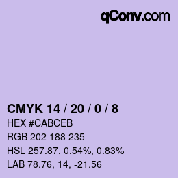 カラーコード: CMYK 14 / 20 / 0 / 8 | qconv.com