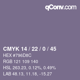 Color code: CMYK 14 / 22 / 0 / 45 | qconv.com