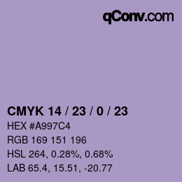 カラーコード: CMYK 14 / 23 / 0 / 23 | qconv.com