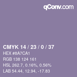 カラーコード: CMYK 14 / 23 / 0 / 37 | qconv.com