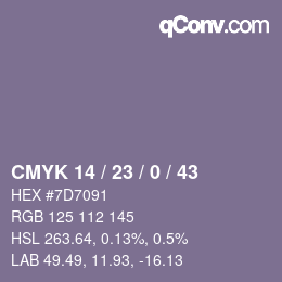 カラーコード: CMYK 14 / 23 / 0 / 43 | qconv.com