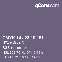 颜色代码: CMYK 14 / 23 / 0 / 51 | qconv.com