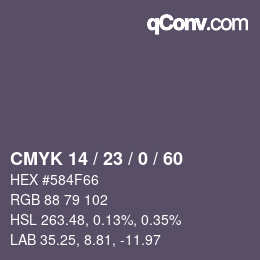 カラーコード: CMYK 14 / 23 / 0 / 60 | qconv.com