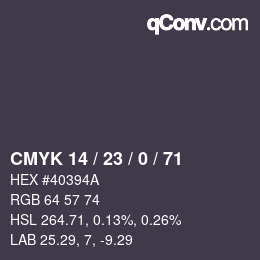 カラーコード: CMYK 14 / 23 / 0 / 71 | qconv.com