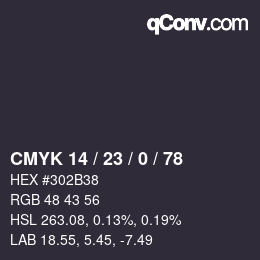カラーコード: CMYK 14 / 23 / 0 / 78 | qconv.com