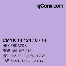 カラーコード: CMYK 14 / 24 / 0 / 14 | qconv.com