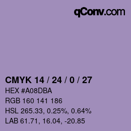 颜色代码: CMYK 14 / 24 / 0 / 27 | qconv.com