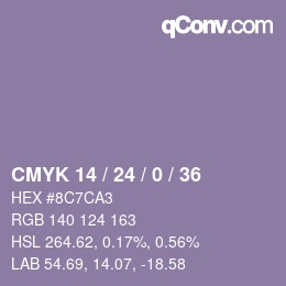 颜色代码: CMYK 14 / 24 / 0 / 36 | qconv.com