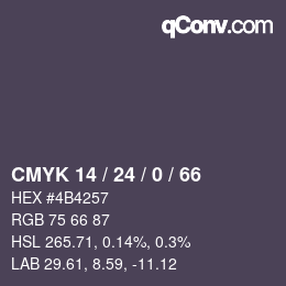 カラーコード: CMYK 14 / 24 / 0 / 66 | qconv.com