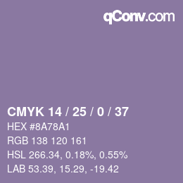 颜色代码: CMYK 14 / 25 / 0 / 37 | qconv.com