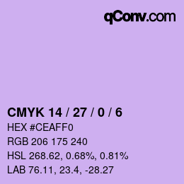 カラーコード: CMYK 14 / 27 / 0 / 6 | qconv.com