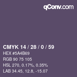 カラーコード: CMYK 14 / 28 / 0 / 59 | qconv.com